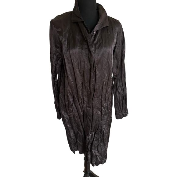 Eileen Fisher Steel Satin Split Back Bottom Jacket - Brown - Large - Picture 1 of 9